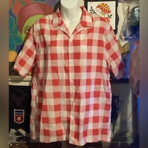 Vintage 60s-70s Big Sur Red and White Checkered Men's Hawaiian Shirt